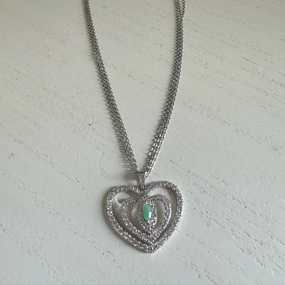 Heart Pendant With 3 strand Necklace with Turquoise in Heart
